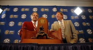 Head Coaches Florida Gators Jim McElwain Alabama Crimson Tide Nick Saban at SEC Championship