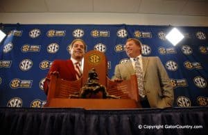 Head Coaches Florida Gators Jim McElwain Alabama Crimson Tide Nick Saban at SEC Championship