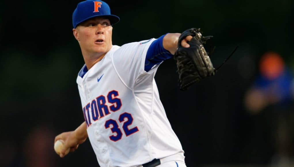 Florida Gators Friday night starter Logan Shore pitches during the 2015 Gainesville Super Regional- Florida Gators baseball- 1280x853