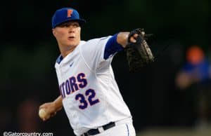 Florida Gators Friday night starter Logan Shore pitches during the 2015 Gainesville Super Regional- Florida Gators baseball- 1280x853