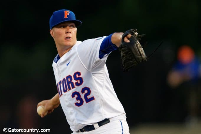 Florida Gators Friday night starter Logan Shore pitches during the 2015 Gainesville Super Regional- Florida Gators baseball- 1280x853
