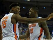Florida Gators basketball players John Egbunu and Dorian Finney Smith celebrate a basket in an upset win over LSU- Florida Gators basketball- 1280x852