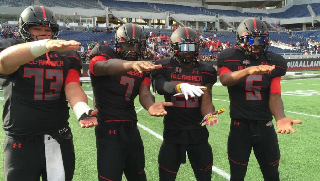 Florida Gators commits doing the Gator Chomp after the Under Armour game- 1280x960