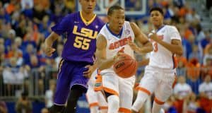 Florida Gators freshman guard KeVaughn Allen dribbles up the court in a win over the LSU Tigers- Florida Gators basketball- 1280x852