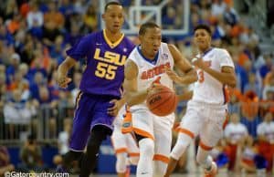 Florida Gators freshman guard KeVaughn Allen dribbles up the court in a win over the LSU Tigers- Florida Gators basketball- 1280x852