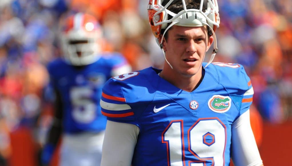 Florida Gators punter Johnny Townsend warms up before the Florida Gators football game against Vanderbilt- Florida Gators football- 1280x852