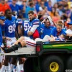 Florida Gators tight end Jake McGee is carted off of the field after breaking his leg against Eastern Michigan in 2014- Florida Gators football- 1280x850