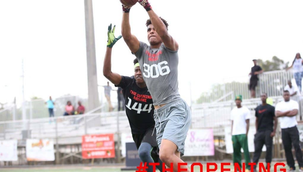 St. Thomas Aquinas receiver Trevon Grimes competes at The Opening Miami tryouts in 2015- Florida Gators recruiting- 1280x853