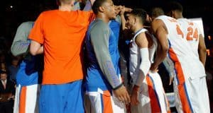 The Florida Gators basketball team huddles up before their contest against the LSU Tigers- Florida Gators basketball- 1280x852