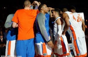 The Florida Gators basketball team huddles up before their contest against the LSU Tigers- Florida Gators basketball- 1280x852