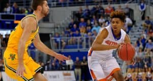 Florida Gator sophomore forward Devin Robinson dribbles in a win over Vermont- Florida Gators basketball- 1280x852