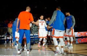 Florida Gators guard Chris Chiozza is introduced before the Florida Gators basketball game against the LSU Tigers- Florida Gators basketball- 1280x852