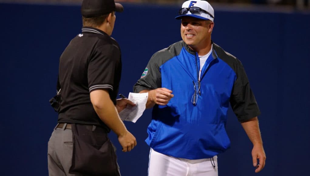 Florida Gators head coach Kevin O'Sullivan comes out smiling in a win against Florida Gulf Coast University to start the season 2-0. February 20th, 2015- Florida Gators baseball- 1280x852