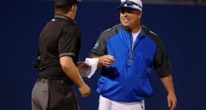 Florida Gators head coach Kevin O'Sullivan comes out smiling in a win against Florida Gulf Coast University to start the season 2-0. February 20th, 2015- Florida Gators baseball- 1280x852