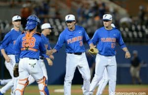 Florida Gators junior pitcher Frank Rubio celebrates the final out in an 8-4 win over Florida Gulf Coast University- Florida Gators baseball- 1280x852