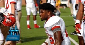 Running Back Lamical Perine rest during Alabama vs Mississippi All Star-Florida Gators Football