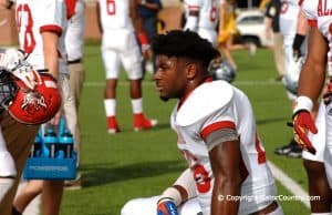 Running Back Lamical Perine rest during Alabama vs Mississippi All Star-Florida Gators Football