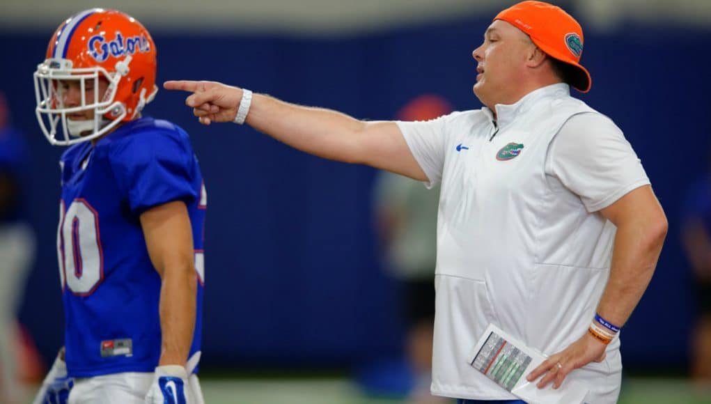 Florida Gators football coach Geoff Collins coaches at spring practice-1280x853