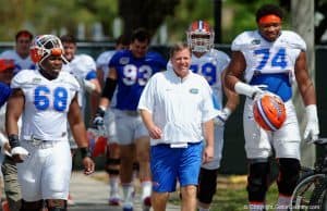Florida Gators football coach Jim McElwain-Florida Gators recruiting leads the team out to spring practice- 1280x853-Florida Gators recruiting