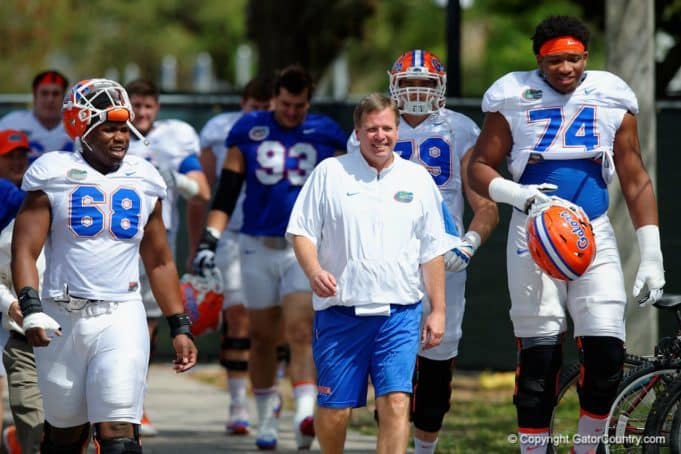 Florida Gators football coach Jim McElwain-Florida Gators recruiting leads the team out to spring practice- 1280x853-Florida Gators recruiting