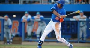 Florida Gators outfielder Buddy Reed batting in a win against Florida Gulf Coast University to start the season 2-0. February 20th, 2015- Florida Gators baseball- 1280x852