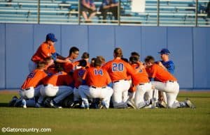 The University of Florida baseball team huddles up before its game against the Florida State Seminoles at McKethan Stadium- Florida Gators baseball- 1280x852