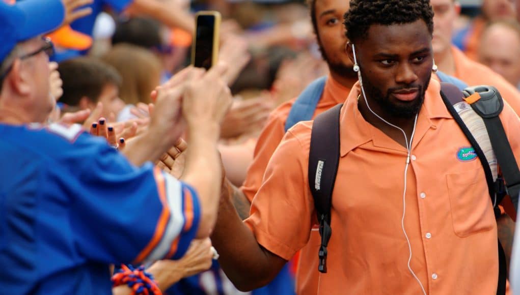 University of Florida cornerback Brian Poole greets fans during Gator Walk before the Florida Gators game vs. New Mexico State- Florida Gators football- 1280x852