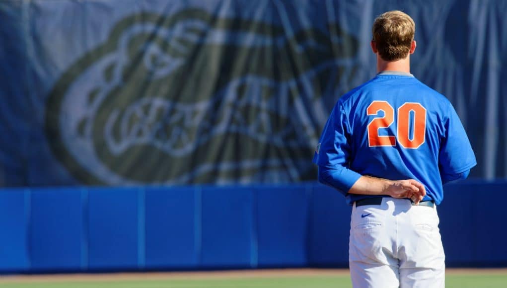 University of Florida first baseman Pete Alonso stands during the National Anthem before the Florida Gators second game of the 2016 season- Florida Gators baseball- 1280x852