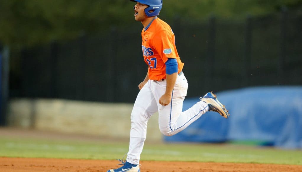 University of Florida freshman Nelson Maldonado rounds the bases after his home run against the Florida State Seminoles- Florida Gators Baseball- 1280x865