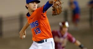 University of Florida freshman pitcher Jackson Kowar throws against Florida State- Florida Gators baseball- 1280x852