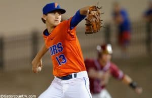 University of Florida freshman pitcher Jackson Kowar throws against Florida State- Florida Gators baseball- 1280x852