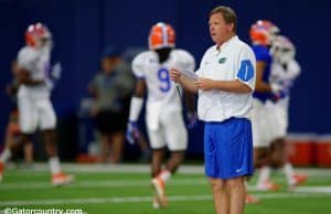 University of Florida head coach Jim McElwain watches over his football team during a practice inside Florida’s indoor practice facility- Florida Gators football- 1280x852