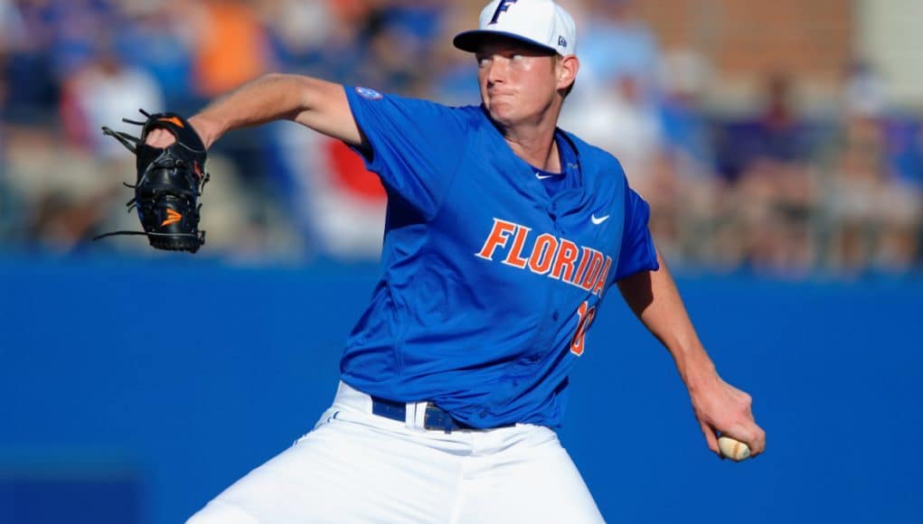 University of Florida junior A.J. Puk throws against Florida Gulf Coast during the opening weekend of the 2016 season- Florida Gators baseball- 1280x851