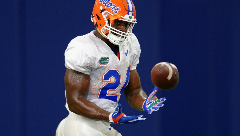 University of Florida junior Mark Thompson catches a pass during spring practice- Florida Gators football- 1280x852