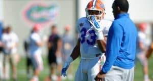 University of Florida linebackers coach Randy Shannon and freshman linebacker David Reese during the Florida Gators 2016 spring football camp- Florida Gators football- 1280x852