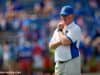 University of Florida offensive line coach Mike Summers watches his group warm up before playing Tennessee in 2015- Florida Gators football- 1280x852