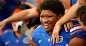 University of Florida offensive tackle Fred Johnson celebrates after the Florida Gators win over FAU in 2015- Florida Gators football- 1280x852
