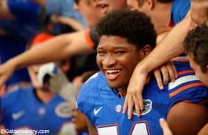 University of Florida offensive tackle Fred Johnson celebrates after the Florida Gators win over FAU in 2015- Florida Gators football- 1280x852