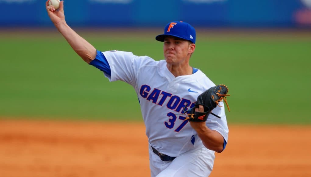 University of Florida pitcher Shaun Anderson throws against the Miami Hurricanes at McKethan Stadium in 2015- Florida Gators baseball- 1280x851