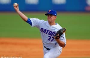 University of Florida pitcher Shaun Anderson throws against the Miami Hurricanes at McKethan Stadium in 2015- Florida Gators baseball- 1280x851