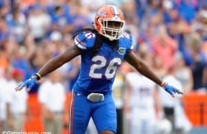 University of Florida safety Marcell Harris makes a call on defense against FAU- Florida Gators football- 1280x852