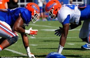 University of Florida tight end Cam Knight and freshman Jordan Smith line up during spring blocking drills- Florida Gators football- 1280x852