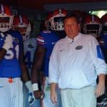 Florida Gators head coach Jim McElwain leads the team out for the spring game- 1280x853