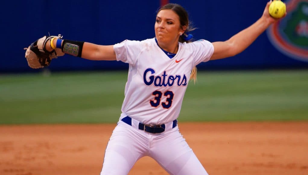 Florida Gators softball pitcher Delanie Gourley pitches against Florida State- 1280x855