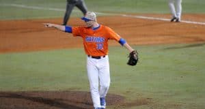 Logan Shore walks off the mound during his school record 13th consecutive win April 22nd vs. Georgia / Photo courtesy of Jordan McPherson / The Independent Florida Alligator