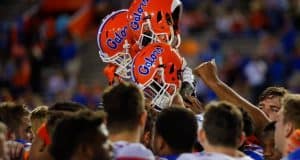 The Florida Gators football team gathers one last time after the 2016 Orange and Blue debut on Friday, April 8, 2016- Florida Gators football- 1280x852