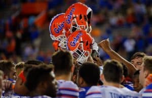 The Florida Gators football team gathers one last time after the 2016 Orange and Blue debut on Friday, April 8, 2016- Florida Gators football- 1280x852