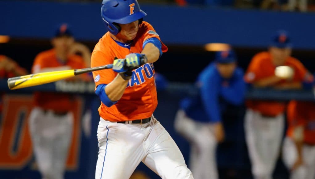 University of Florida catcher JJ Schwarz takes a swing during a win over Florida State at McKethan Stadium- Florida Gators baseball- 1280x852