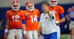 University of Florida head coach Jim McElwain works with the quarterbacks during spring camp- Florida Gators football- 1280x852