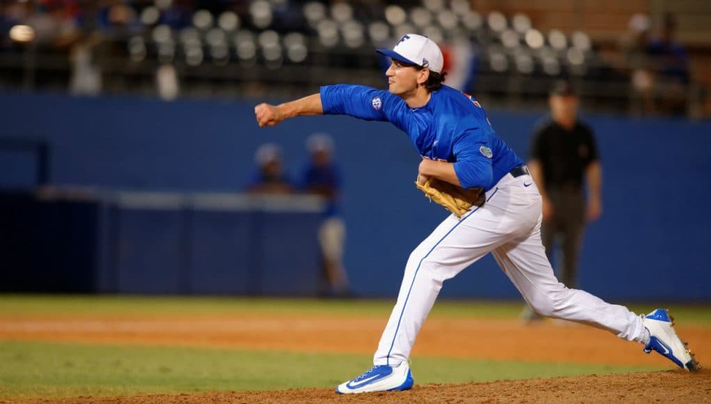 University of Florida junior Frank Rubio throws against Florida Gulf Coast in the Florida Gators second game of the 2016 season- Florida Gators baseball- 1280x852